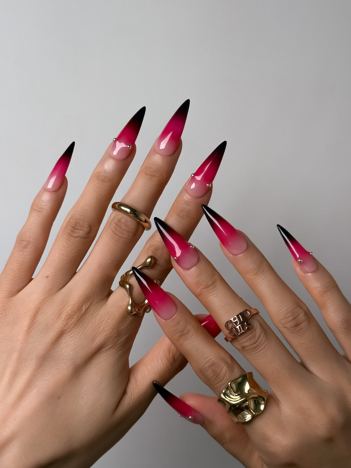 Pink Noir Long Stiletto Press On Nails