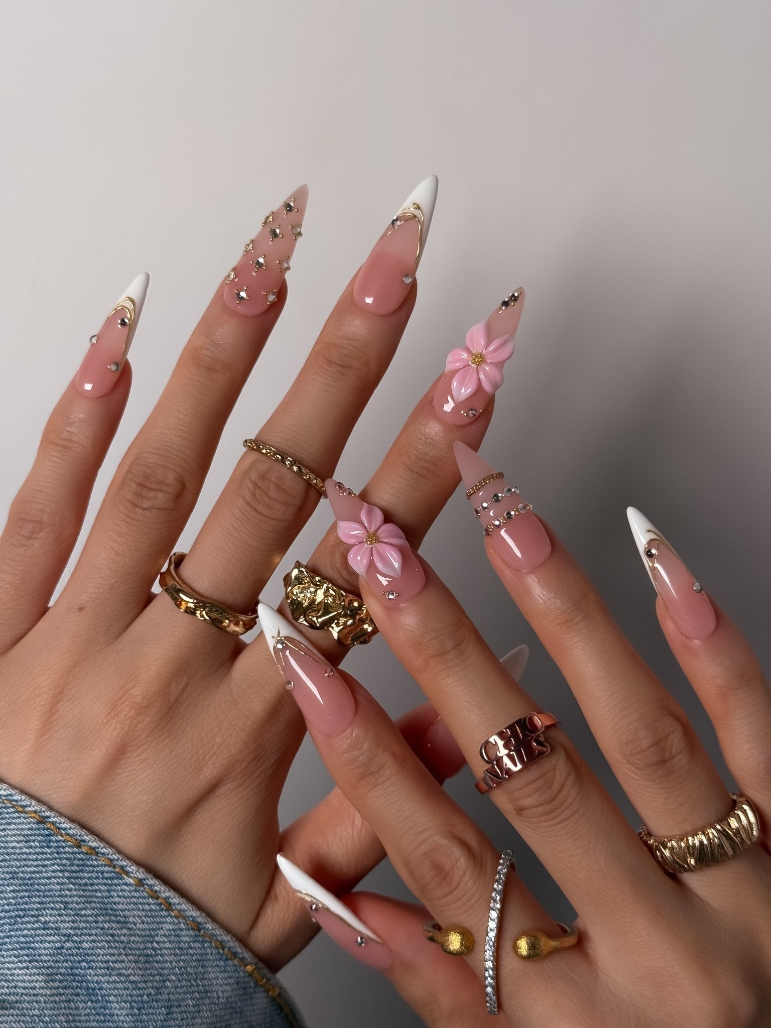 Pink Floral Press On Nails | Long Stiletto