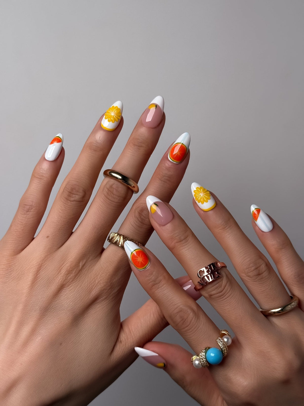 Citrus Picnic Short Almond Press On Nails