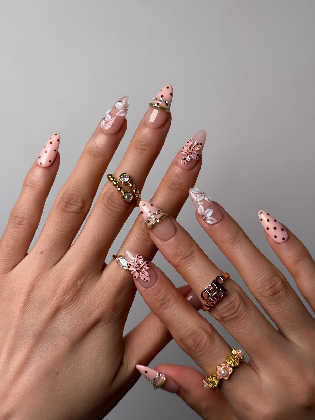 Rose Dot Medium Almond Press On Nails
