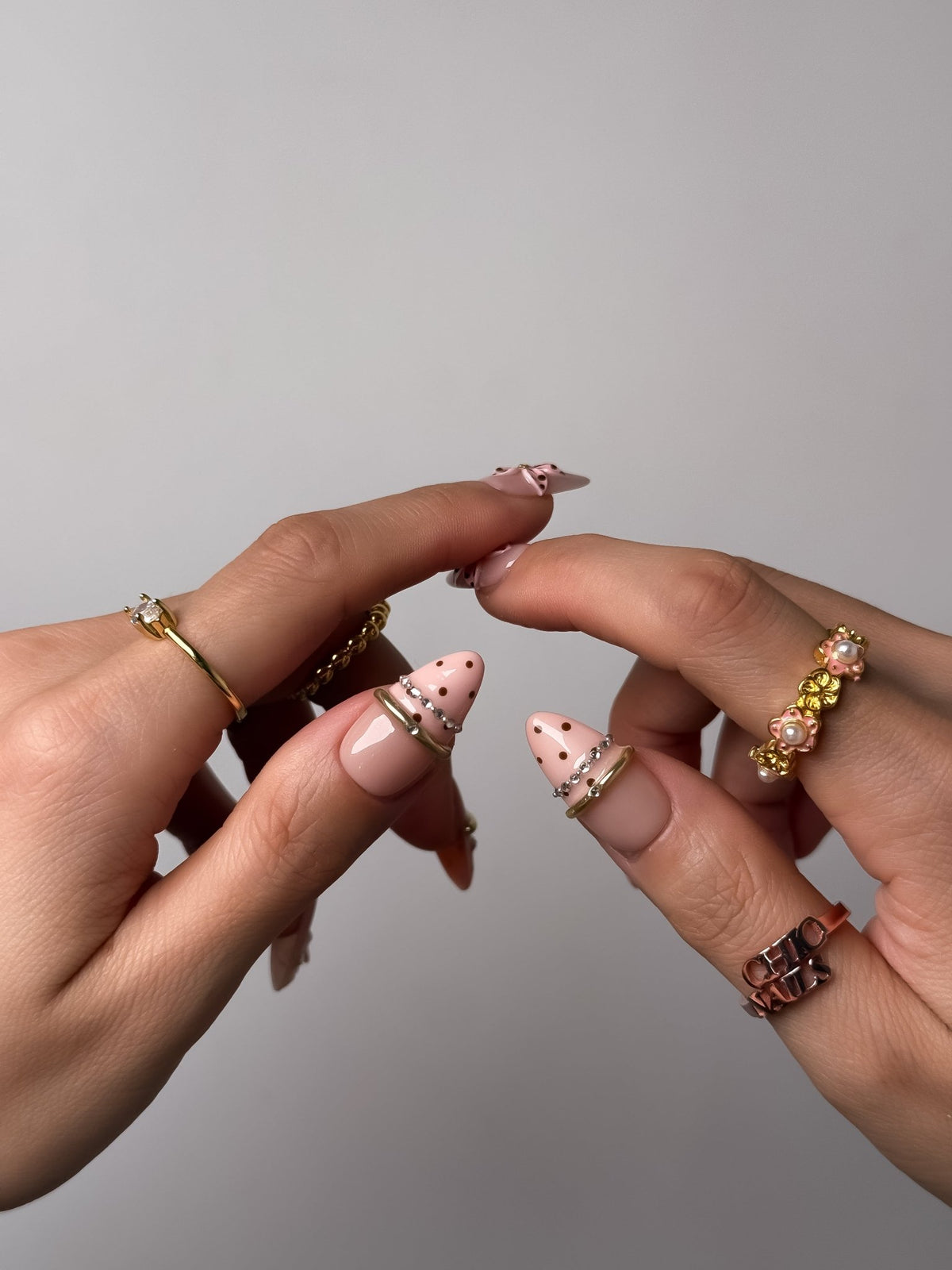 Rose Dot Medium Almond Press On Nails