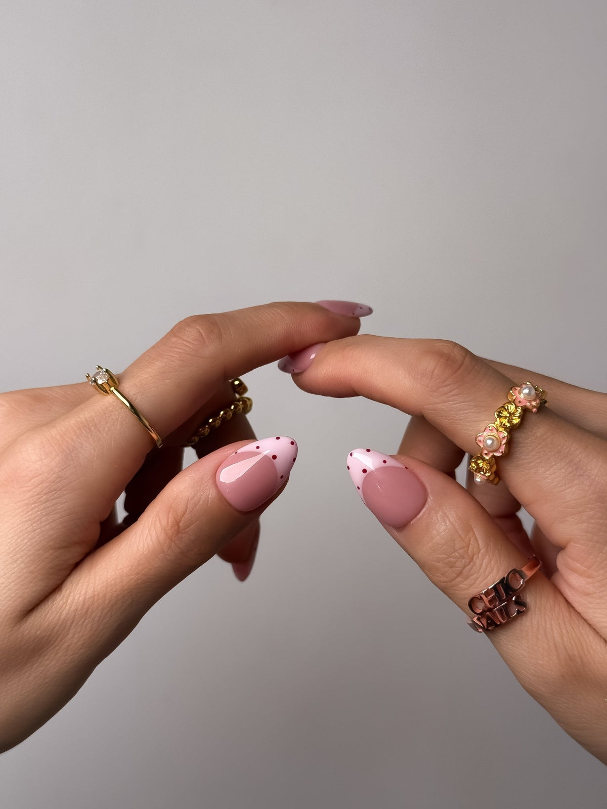 Blush Dot Short Almond Press On Nails