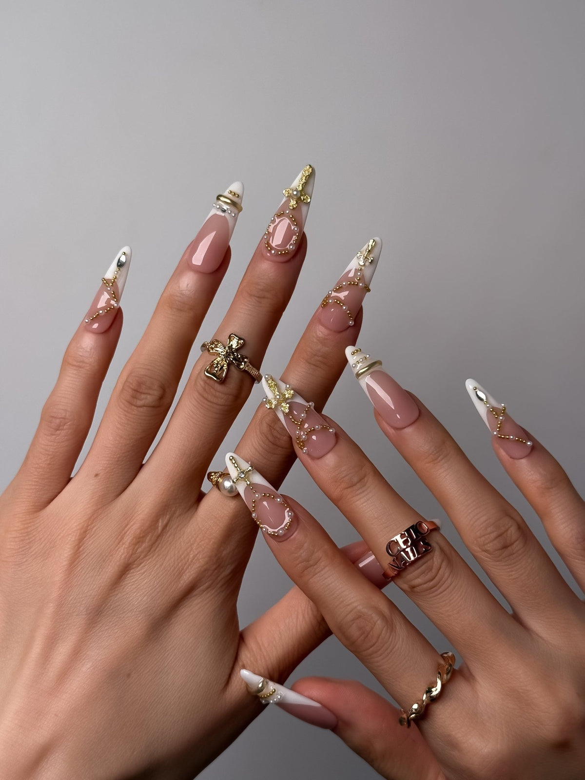 Golden Rosary Long Square Press On Nails