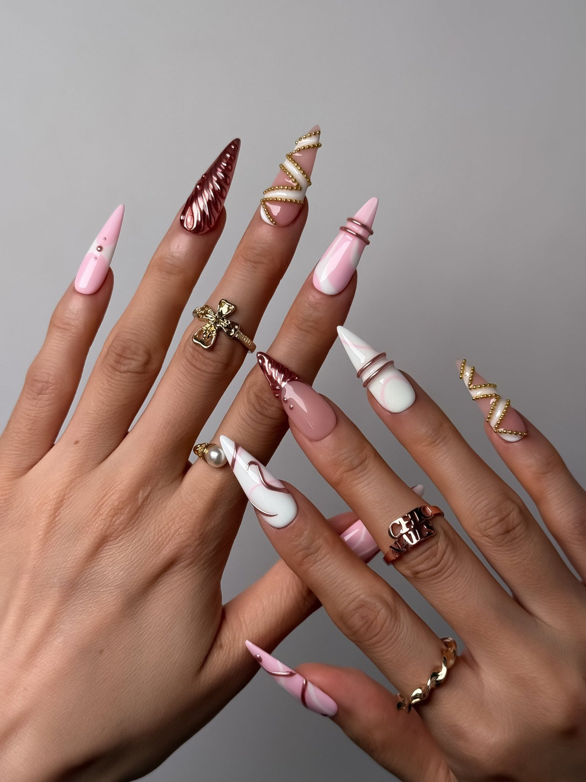 Rose Muse Long Stiletto Press On Nails