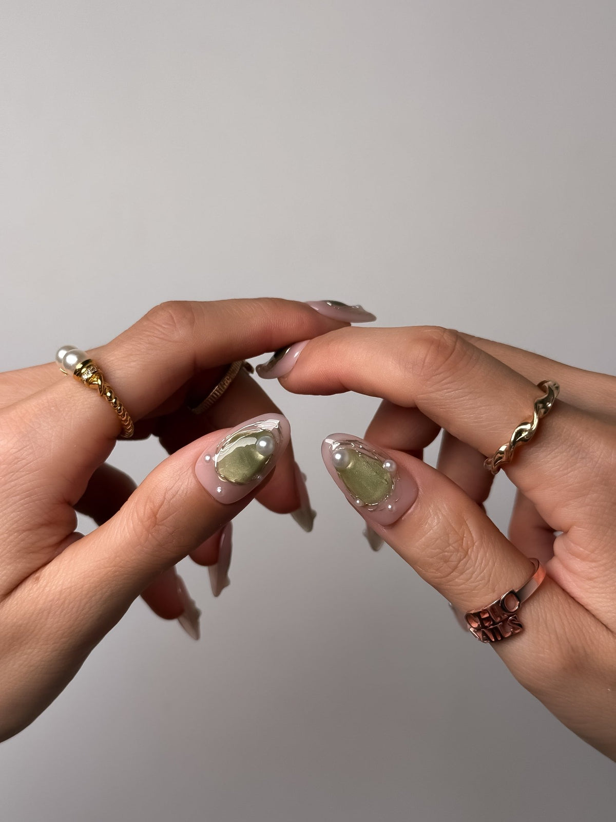 Golden Pearl Short Almond Press On Nails