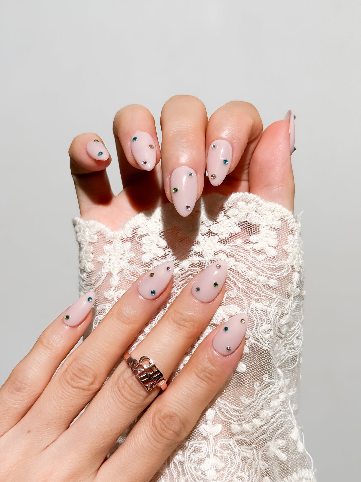 Crystal Confetti Short Almond Press On Nails