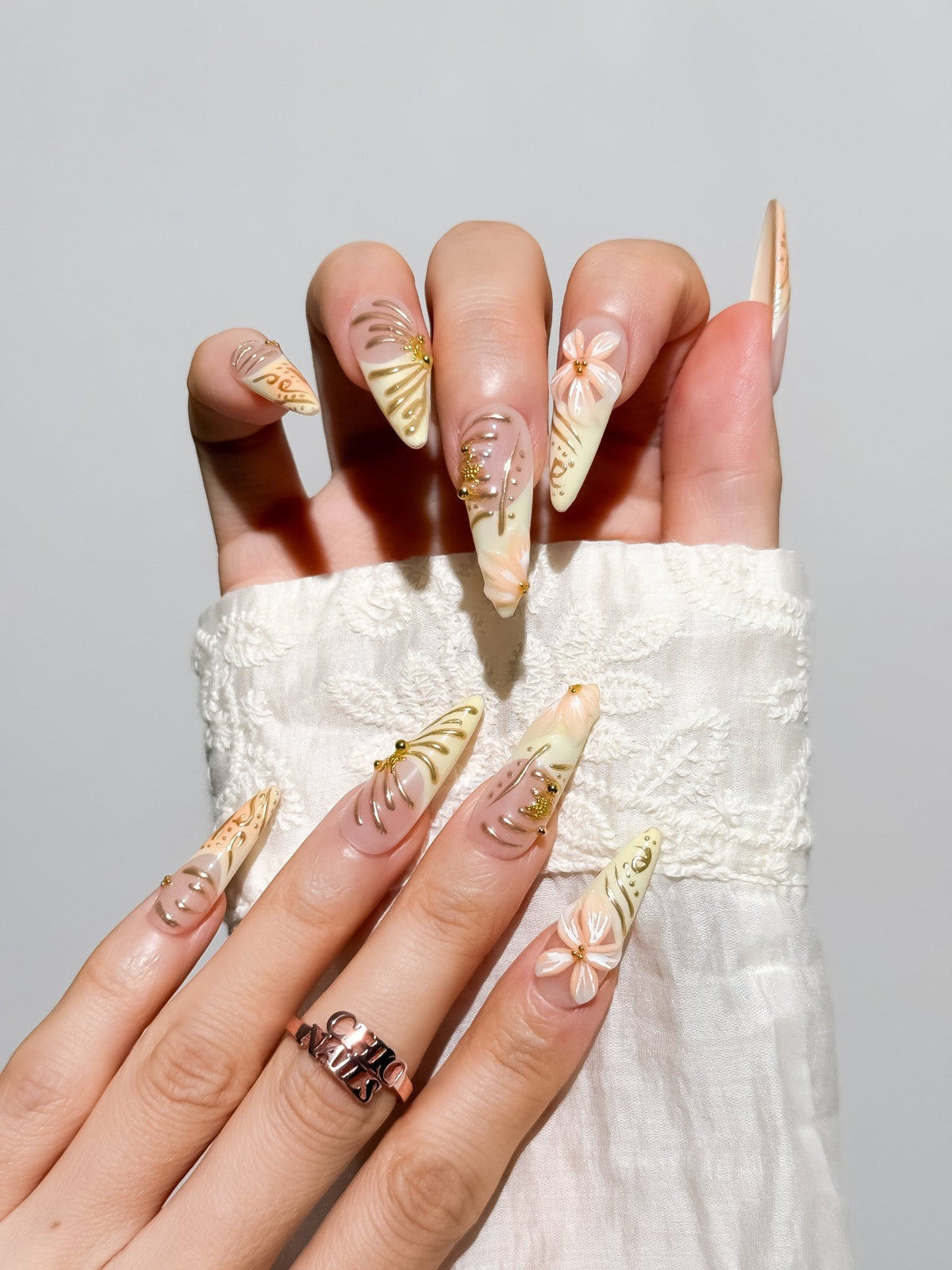 Champagne Petal Long Stiletto Press On Nails