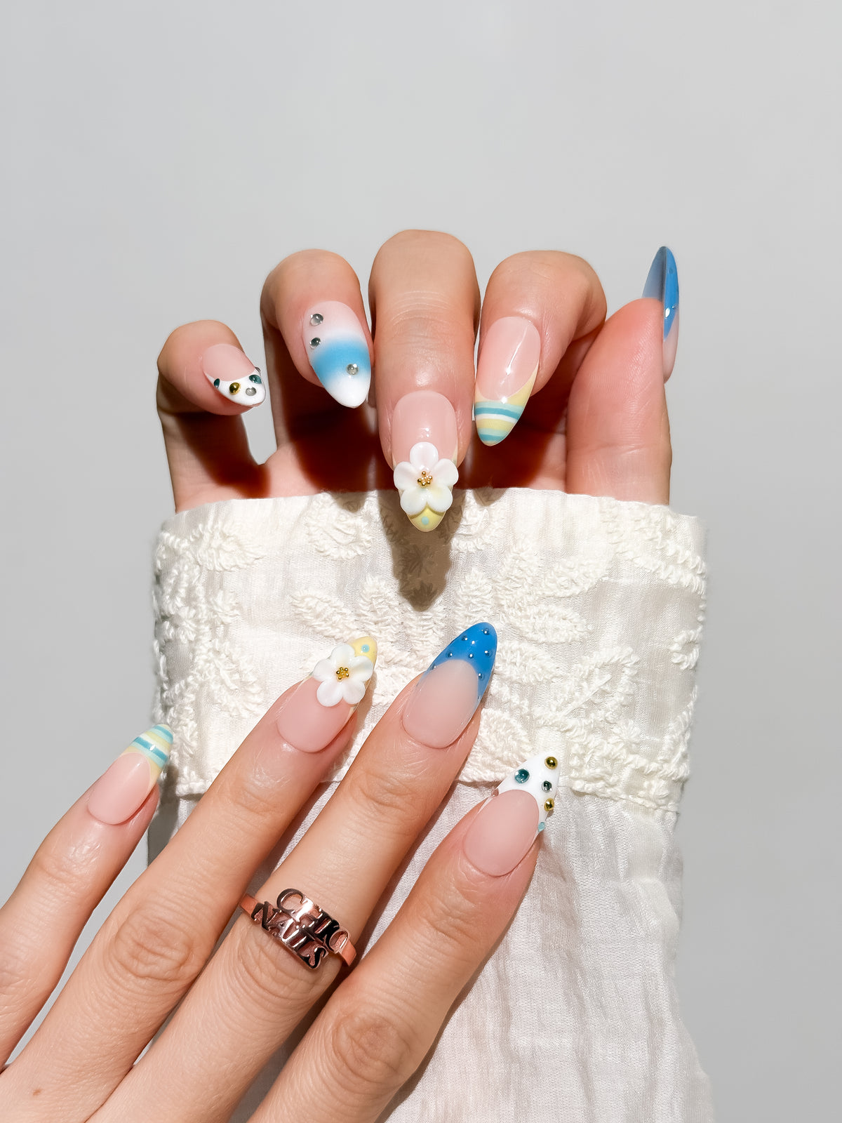 Blue Breeze Medium Almond Press On Nails
