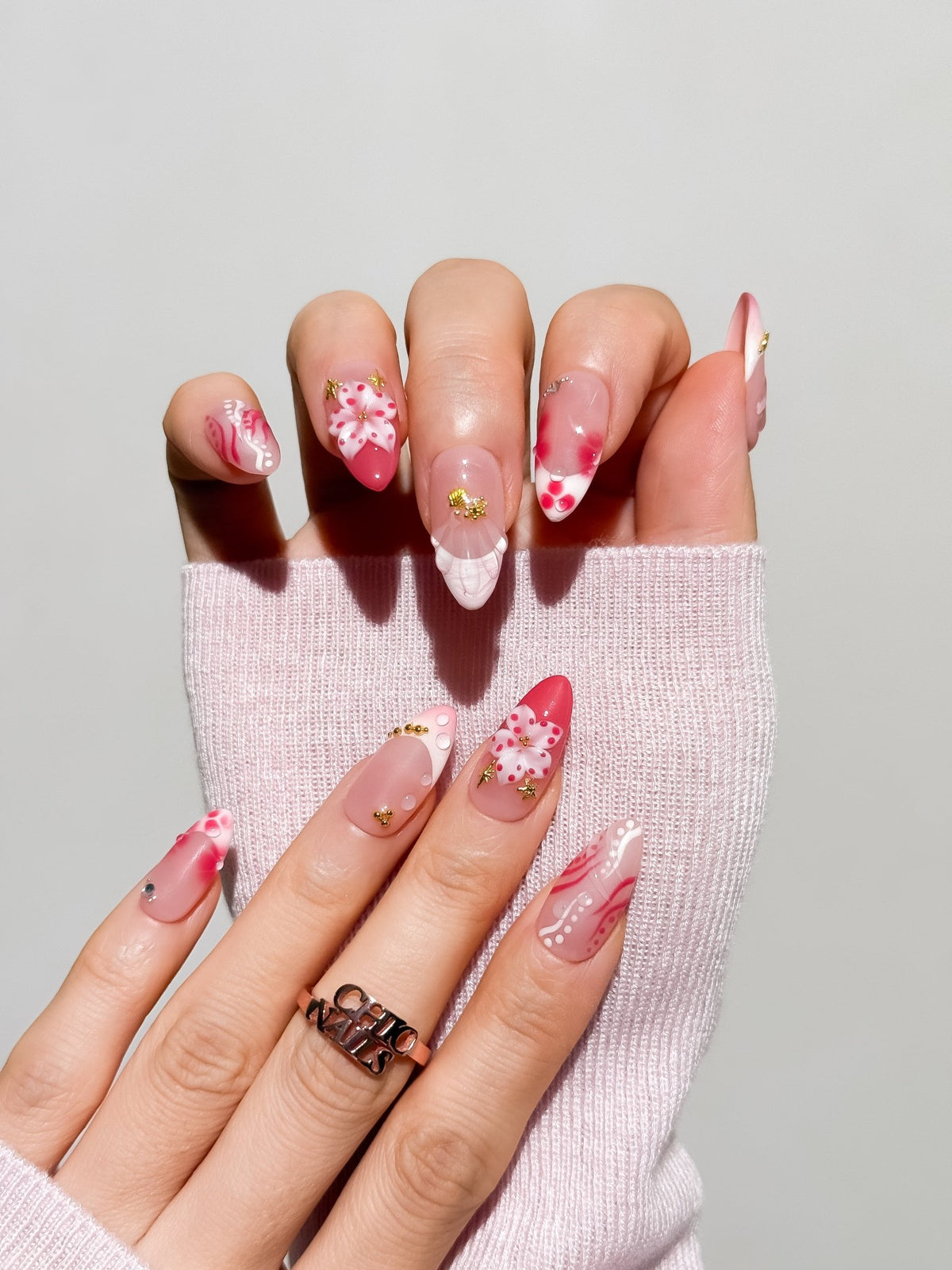 Coral Blossom Medium Almond Press On Nails