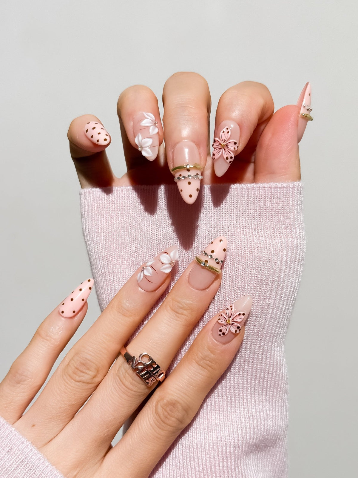 Rose Dot Medium Almond Press On Nails