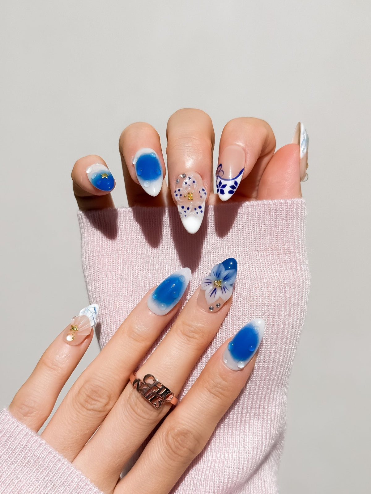 Blue Lagoon Medium Almond Press On Nails