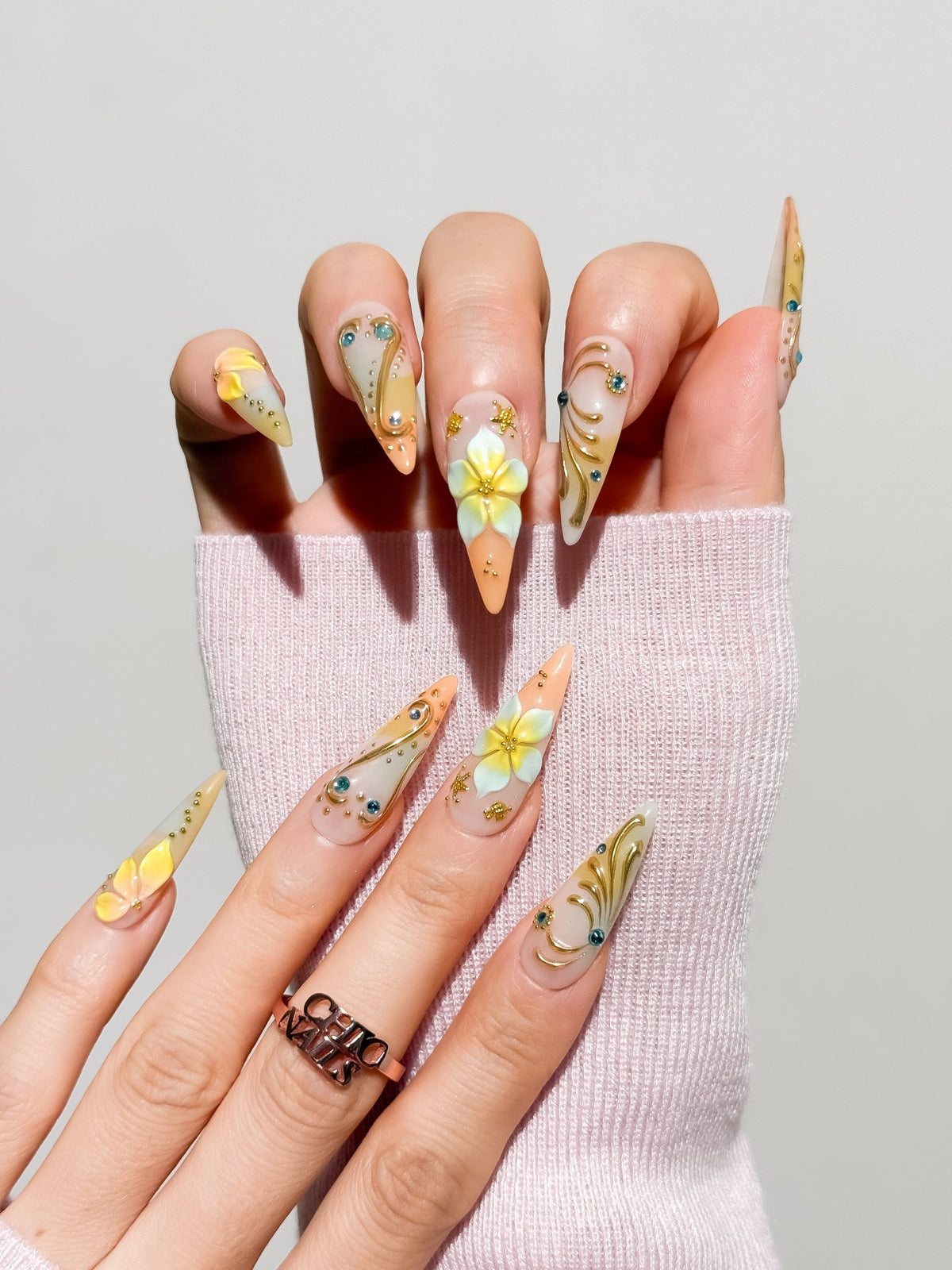 Golden Sunset Long Stiletto Press On Nails