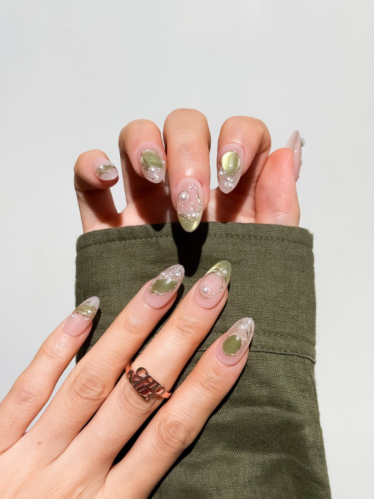 Golden Pearl Short Almond Press On Nails