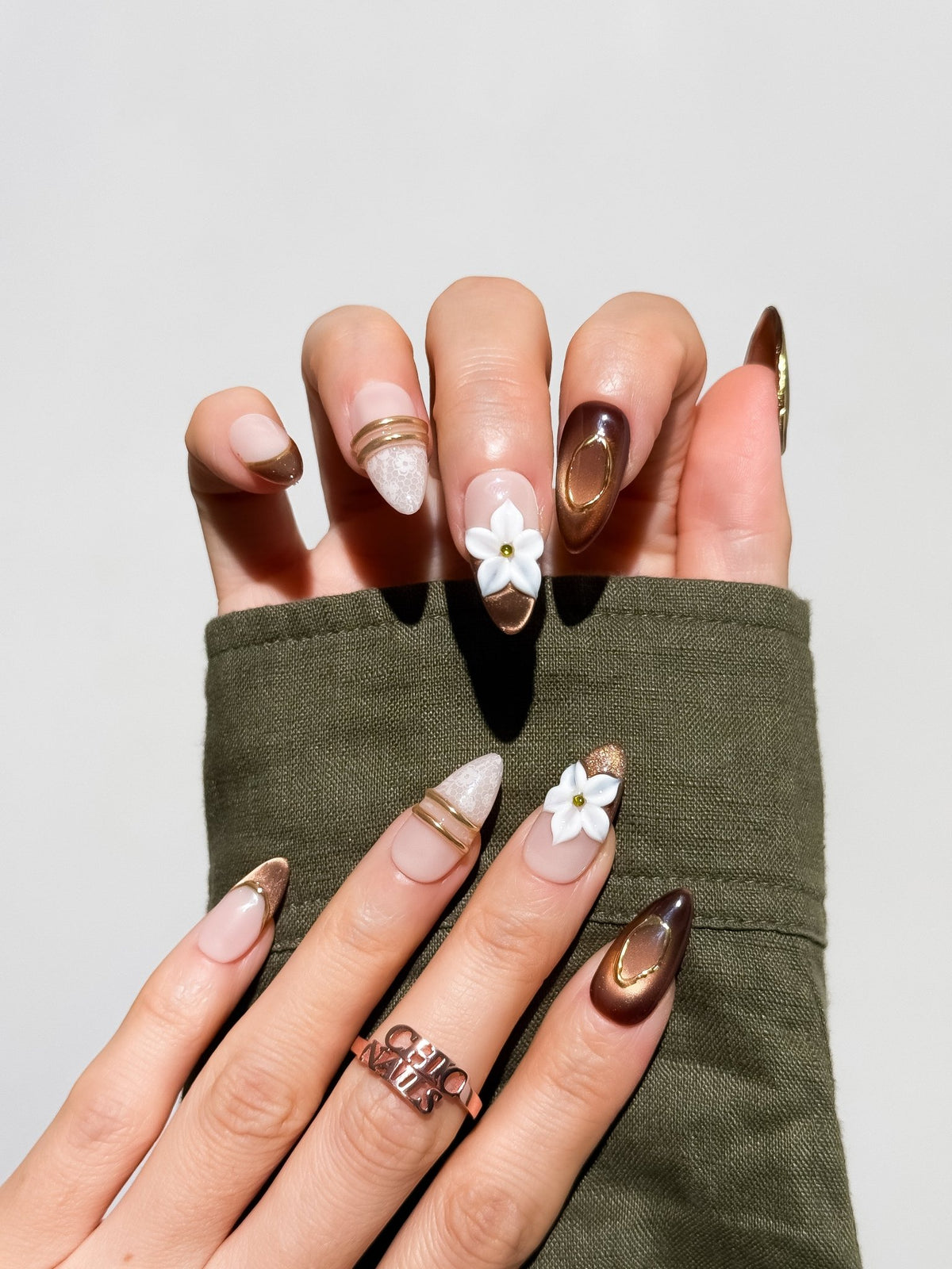 Cocoa Bloom Medium Almond Press On Nails