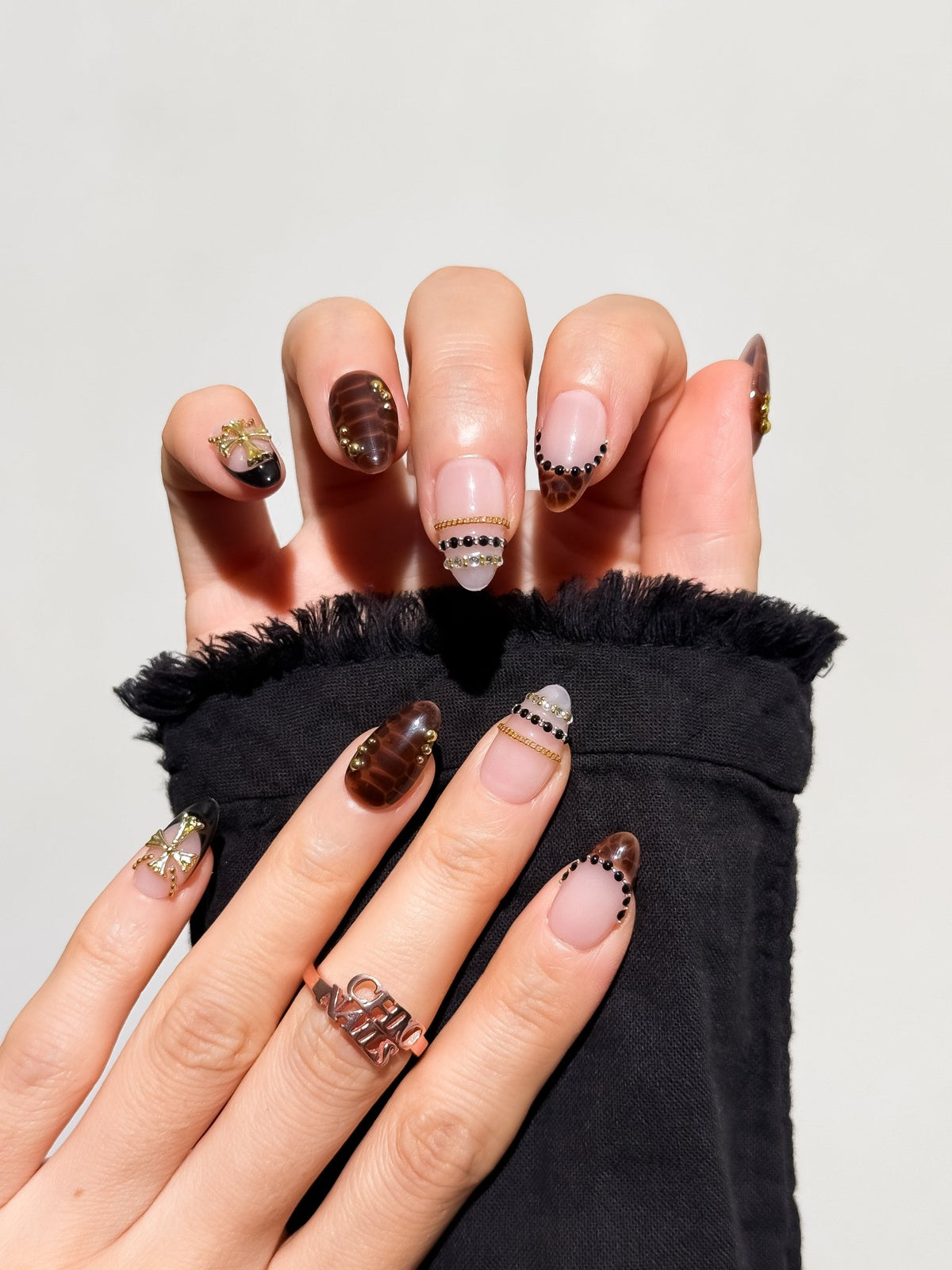Midnight Cross Short Almond Press On Nails