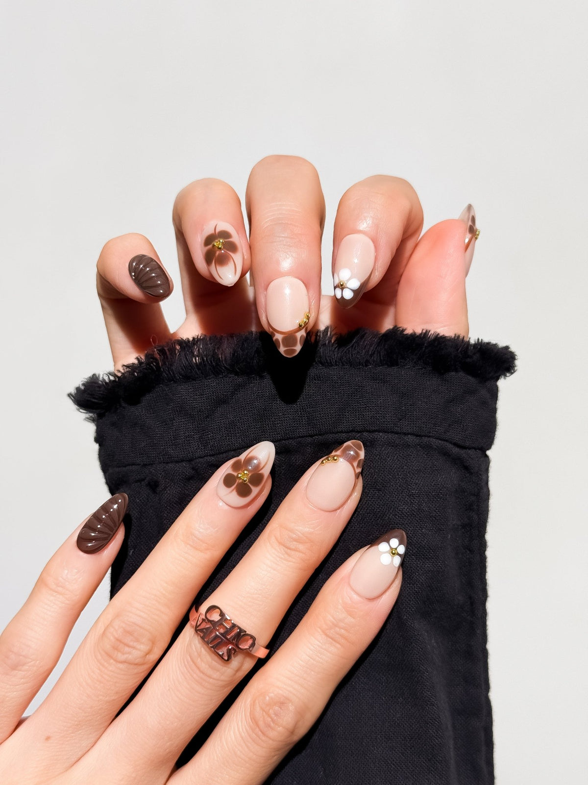 Mocha Petal Short Almond Press On Nails
