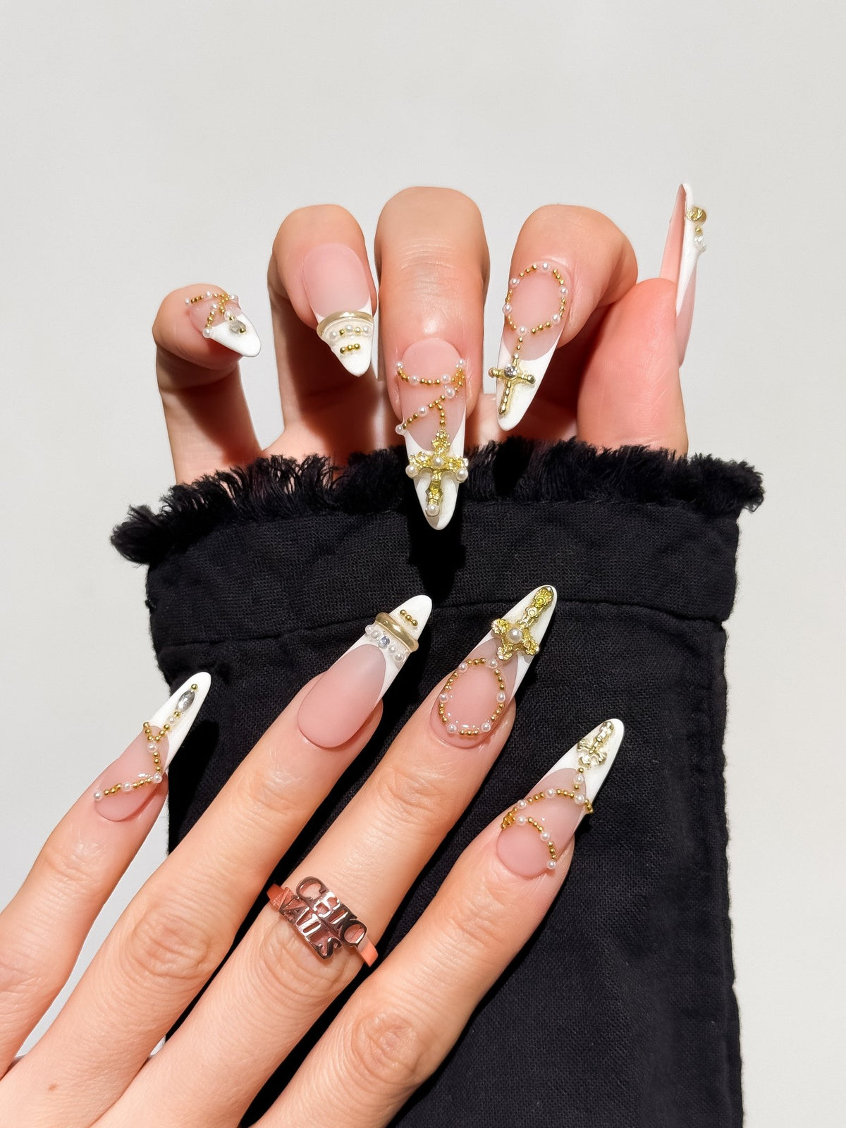Golden Rosary Long Square Press On Nails
