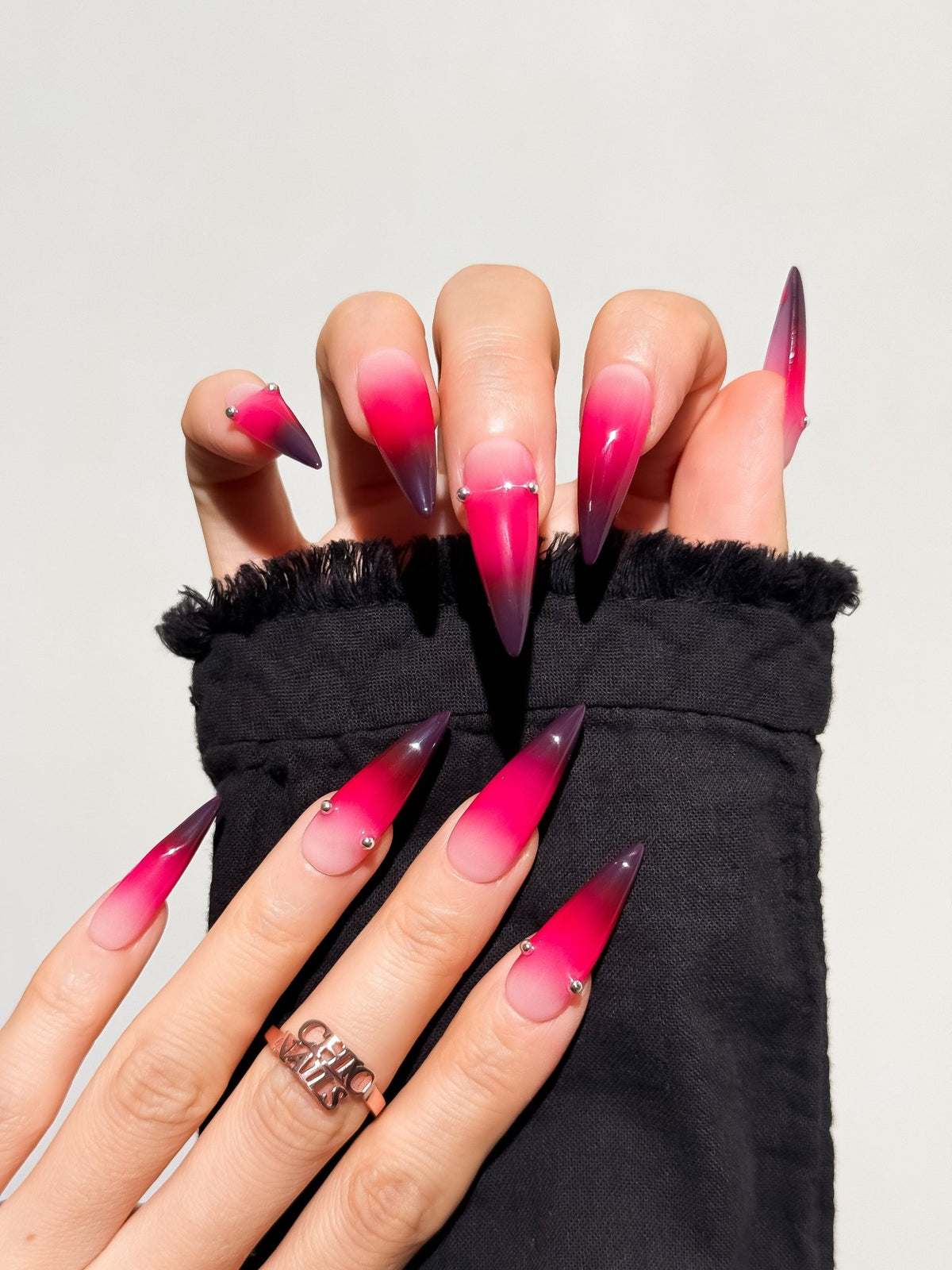 Pink Noir Long Stiletto Press On Nails