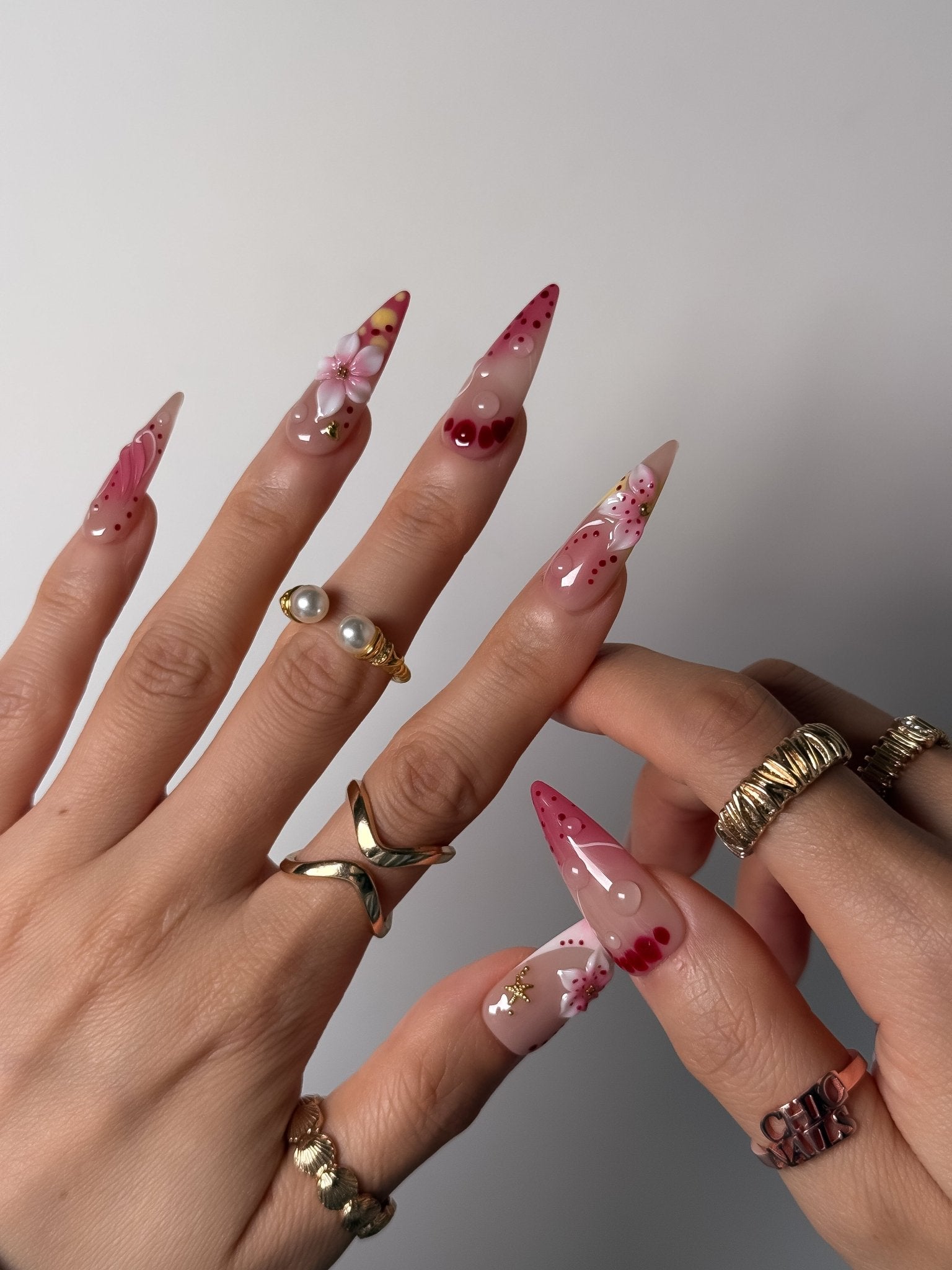 Pink Cherry Blossom Press On Nails Long Stiletto