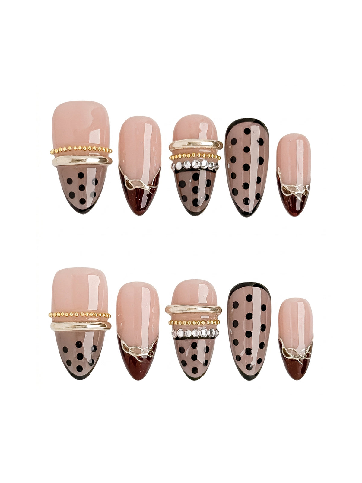 Noir Dot Medium Almond Press On Nails