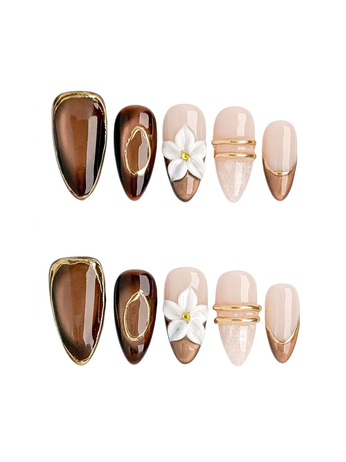 Cocoa Bloom Medium Almond Press On Nails