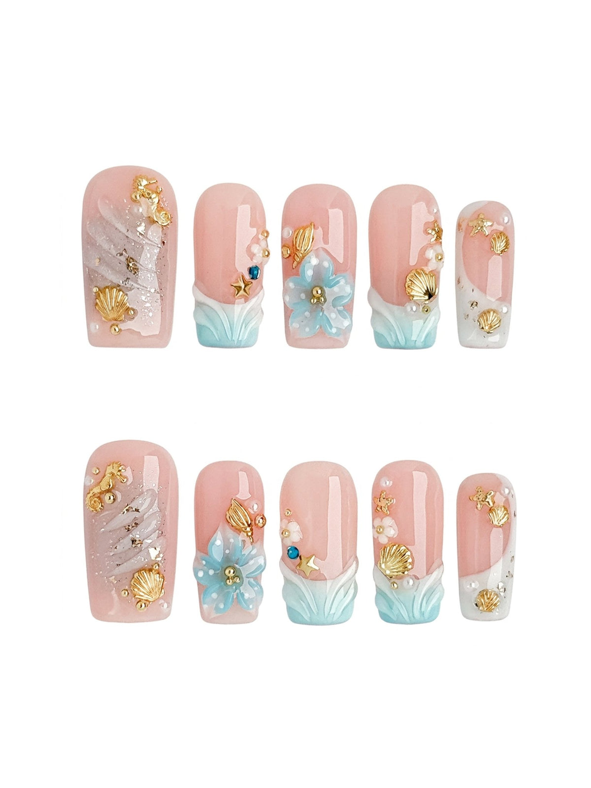 Aqua Shell Medium Square Press On Nails