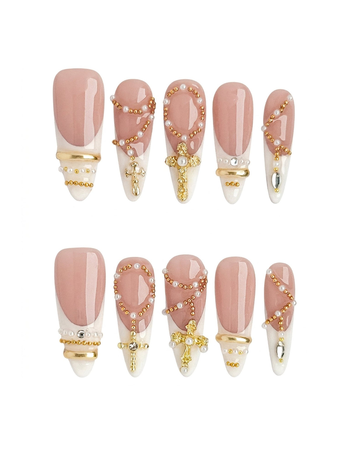 Golden Rosary Long Square Press On Nails
