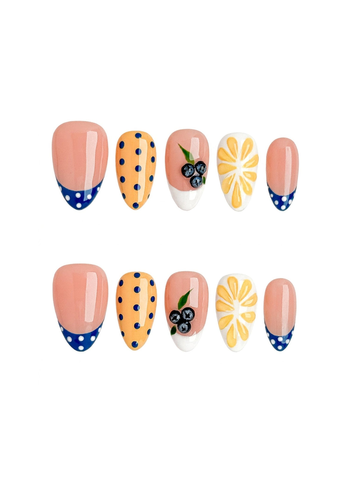 Blueberry Picnic Short Almond Press On Nails