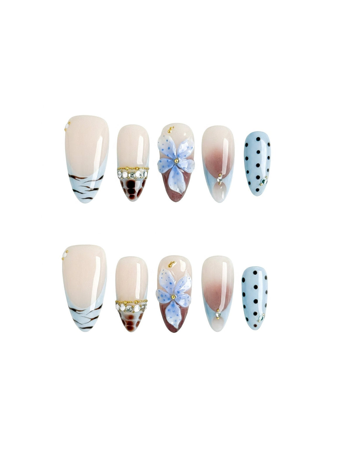 Blue Hydrangea Press On Nails  Medium Almond