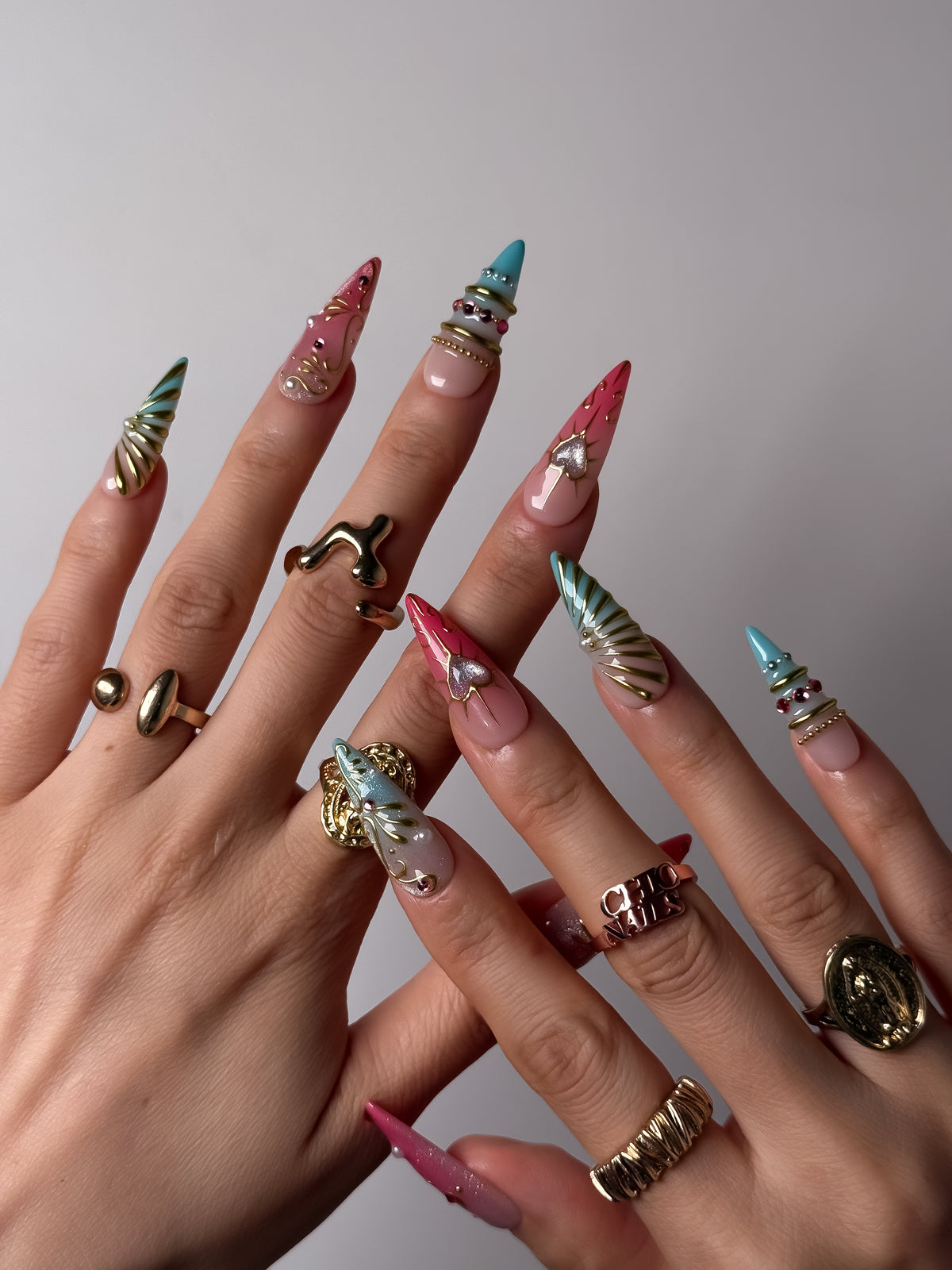 Aurora Heart Long Stiletto Press On Nails
