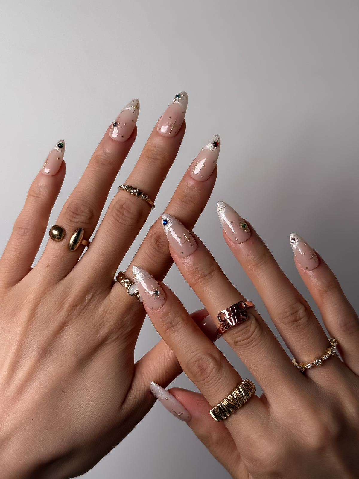 Starlit Gem Medium Almond Press On Nails