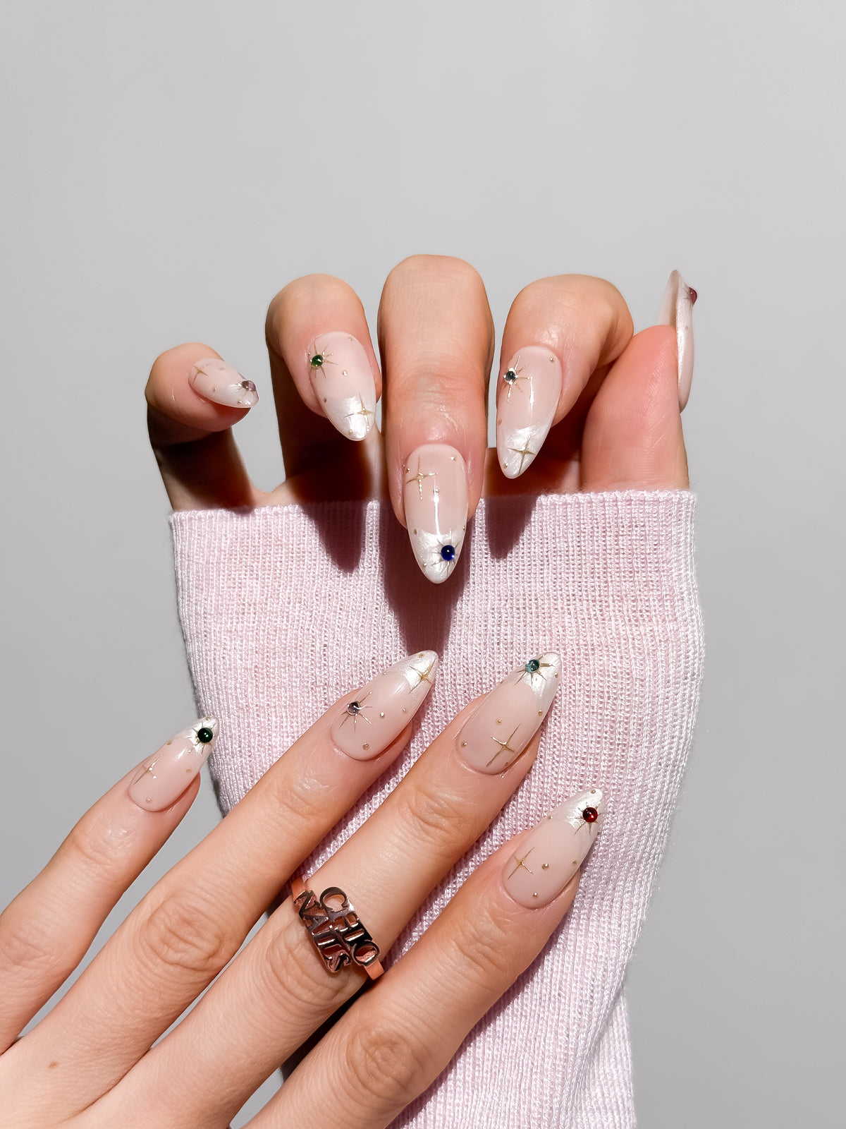 Starlit Gem Medium Almond Press On Nails