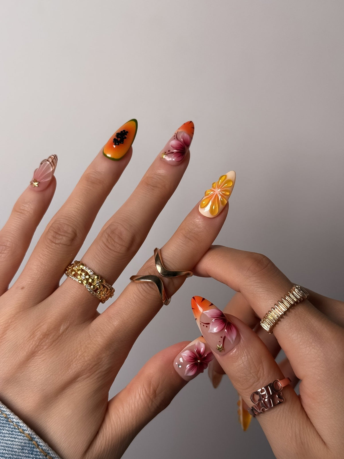 Tropical Fruit Press On Nails Medium Almond