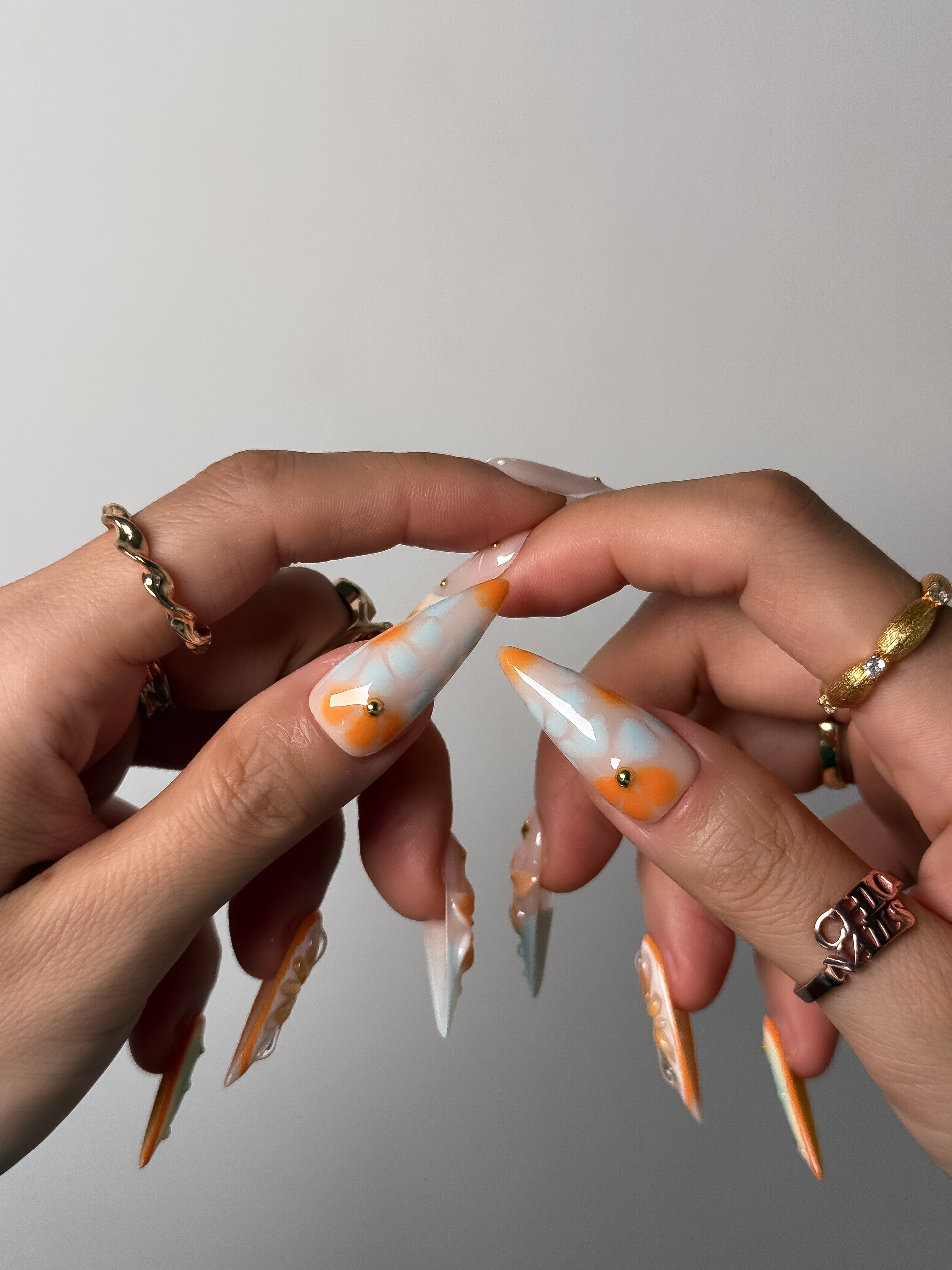 Pastel Citrus Floral Press On Nails Long Stiletto