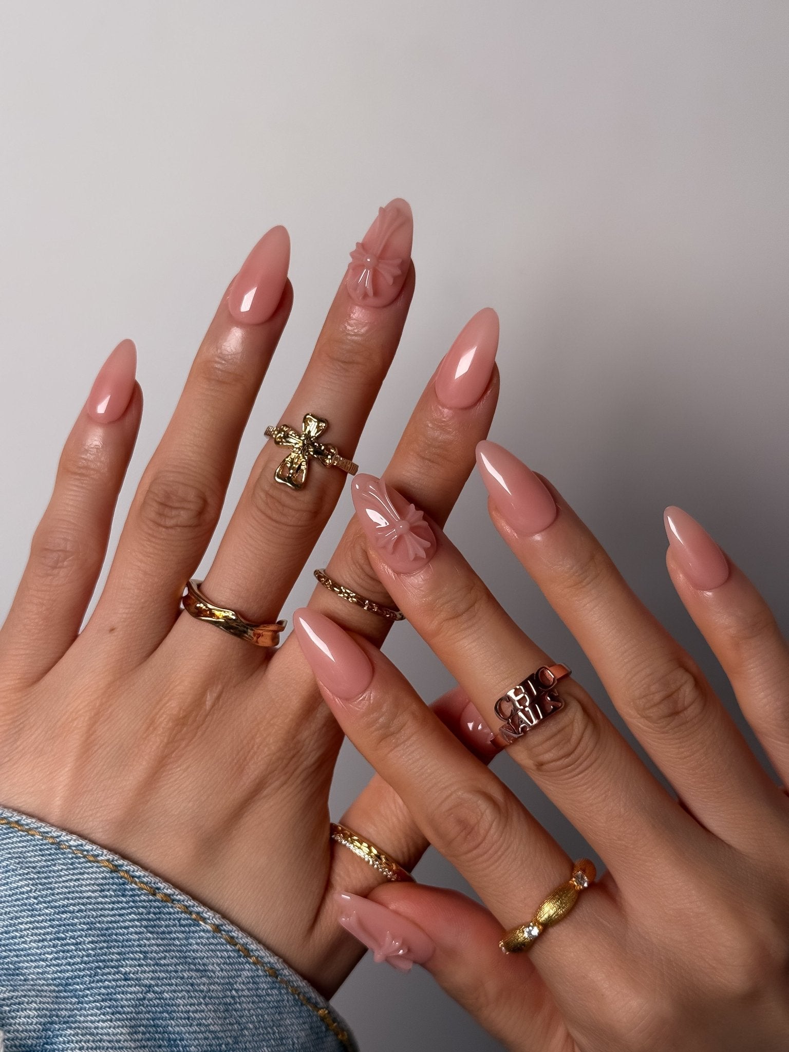 Blush Pink Cross Press On Nails Medium Almond