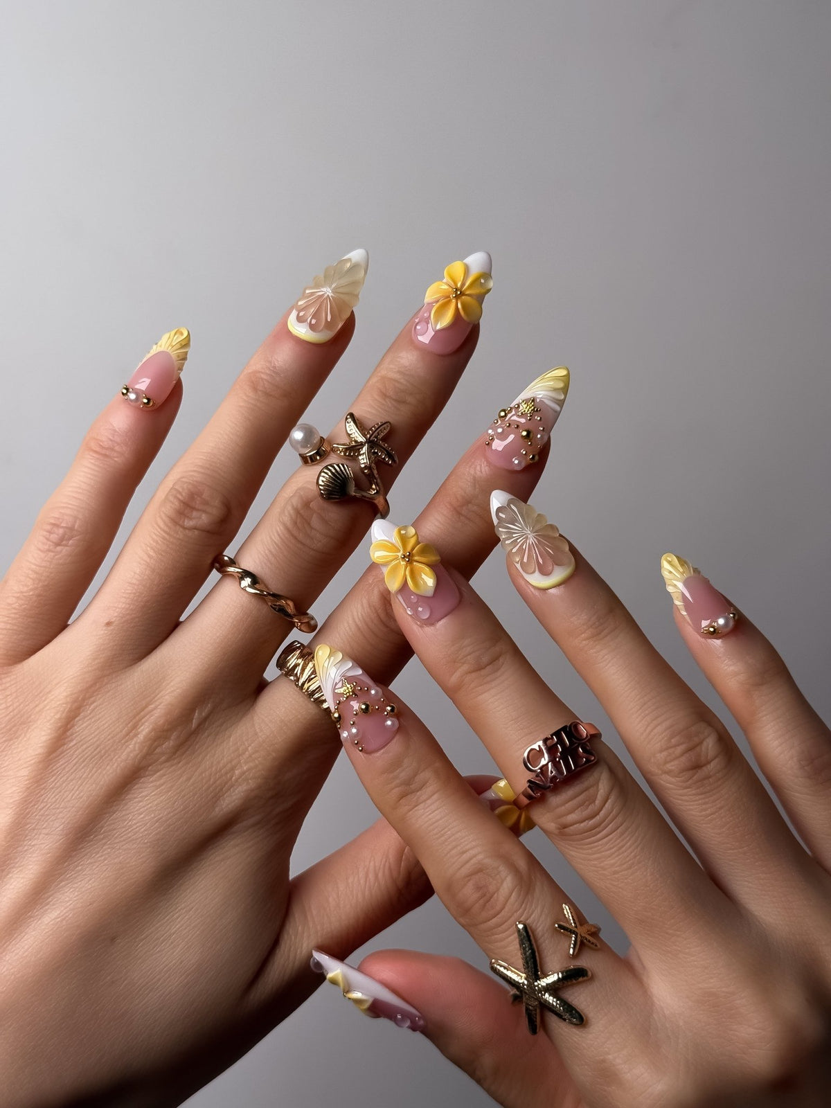 Golden Hibiscus Medium Almond Press On Nails