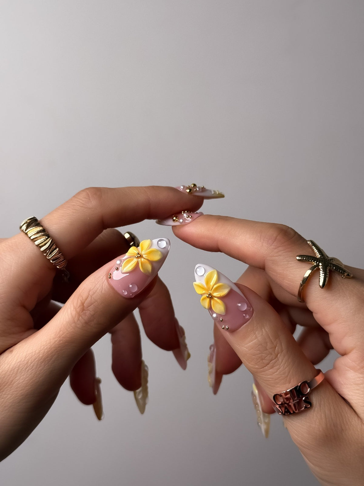 Golden Hibiscus Medium Almond Press On Nails