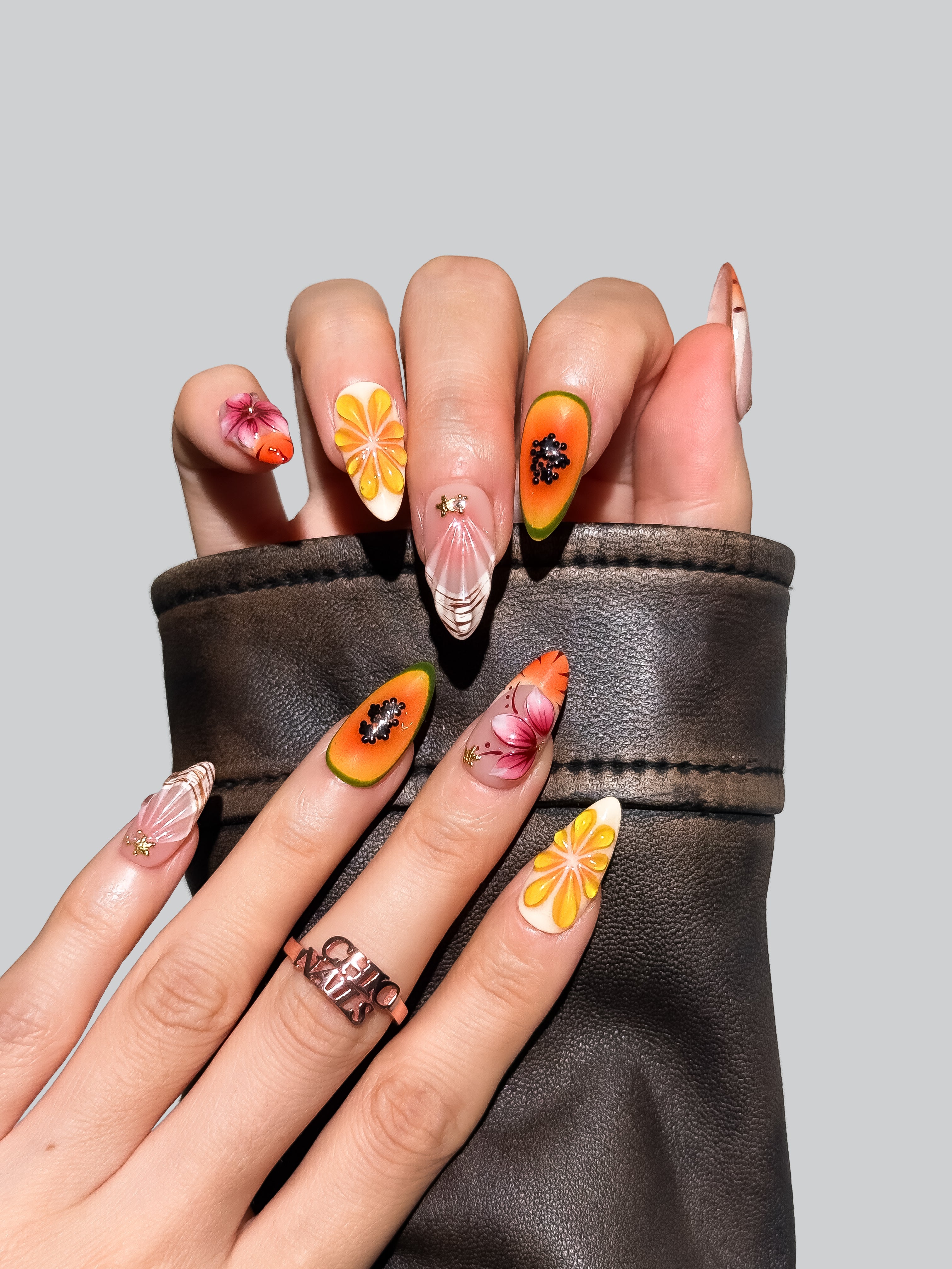 Tropical Fruit Press On Nails Medium Almond