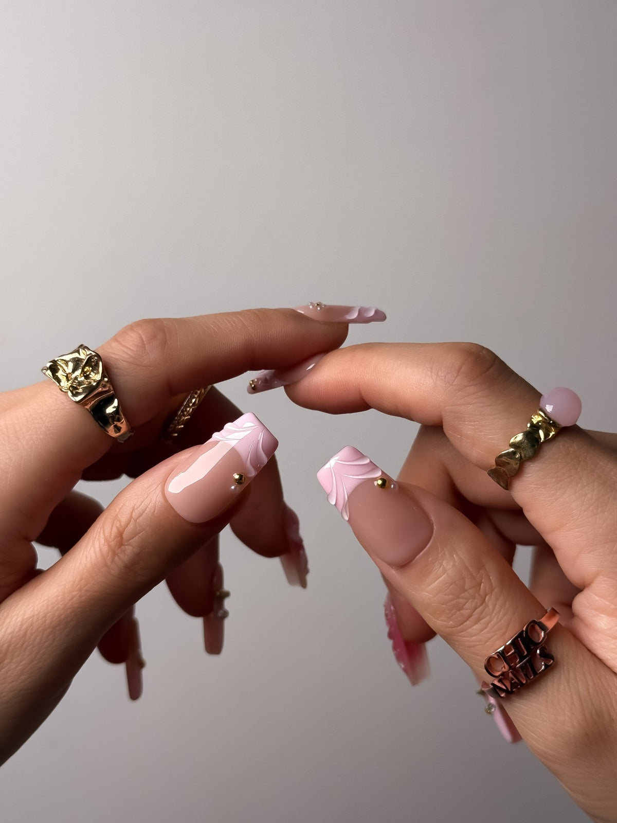 Pink Fleur Medium Square Press On Nails