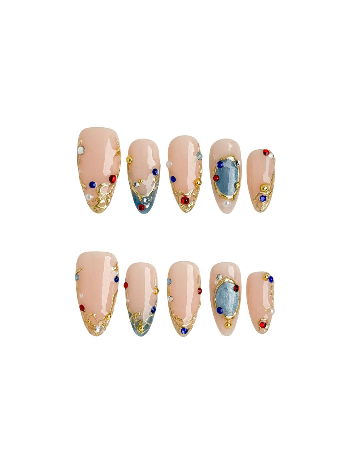 Blue Crystal Gem Press On Nails Medium Almond