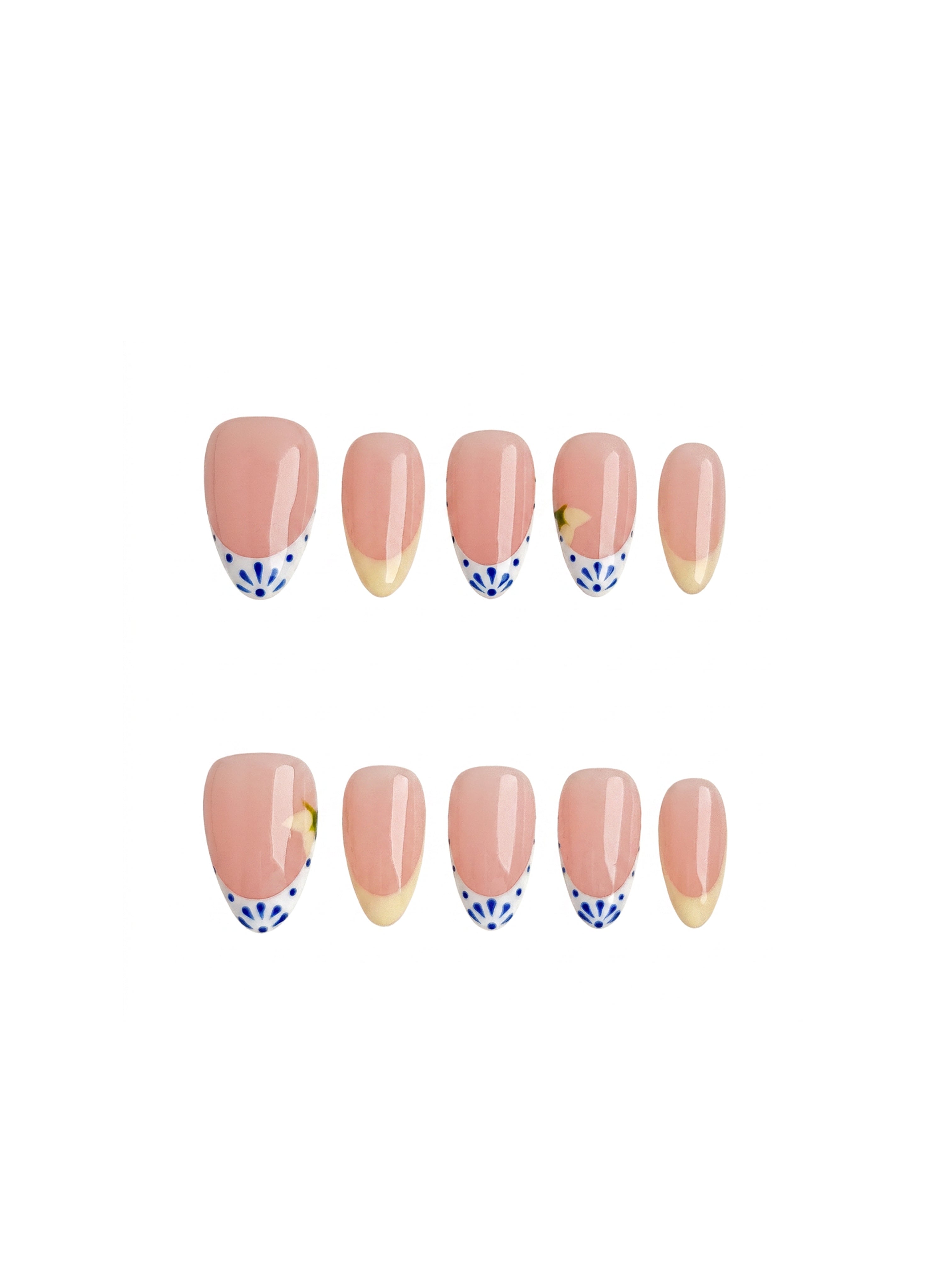 Blue Porcelain French Press On Nails Short Almond