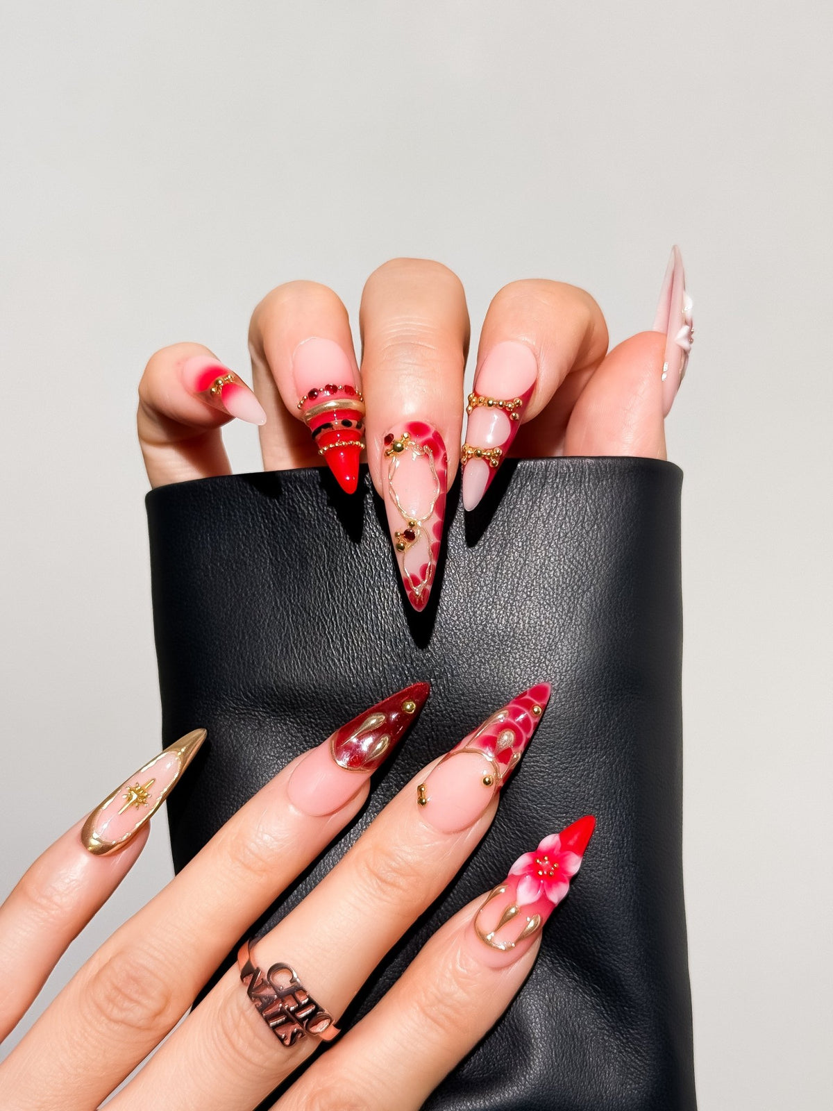 Ruby Bloom Long Stiletto Press On Nails
