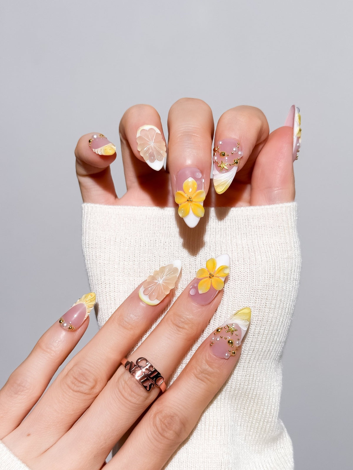 Golden Hibiscus Medium Almond Press On Nails