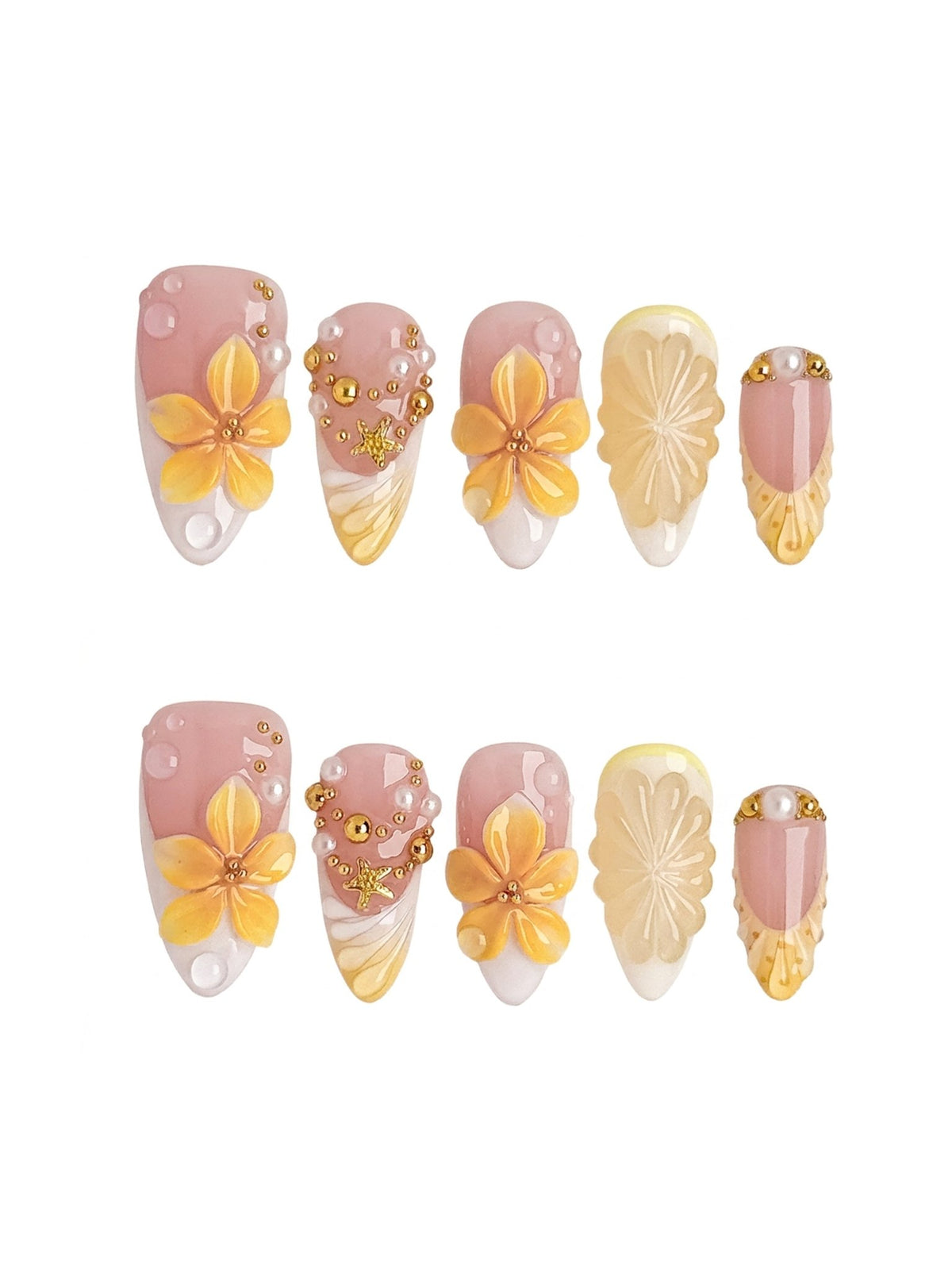 Golden Hibiscus Medium Almond Press On Nails