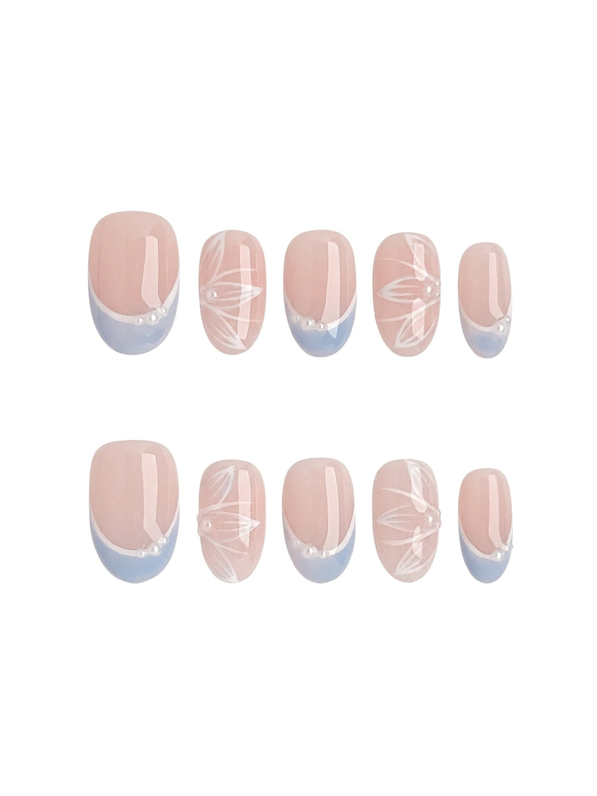 Blue Veil Short Oval Press On Nails