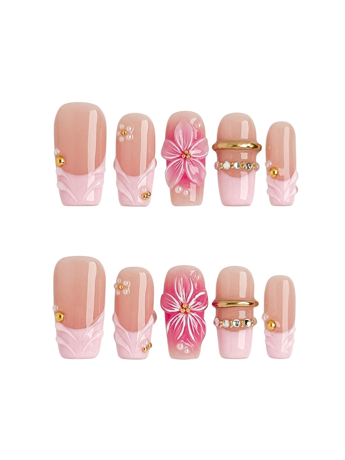 Pink Fleur Medium Square Press On Nails