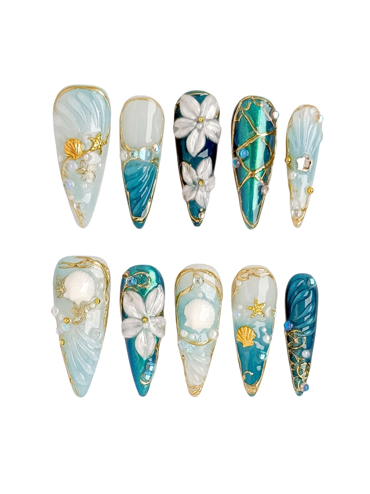 Aqua Siren Long Stiletto Press On Nails