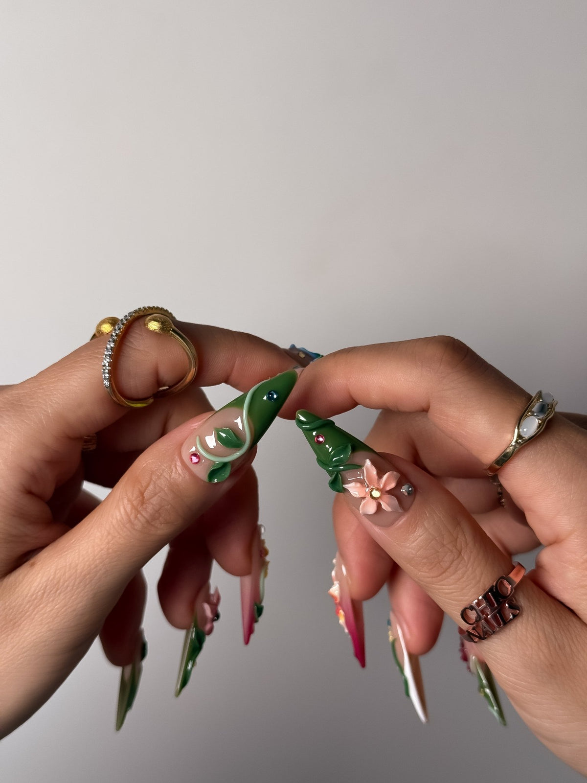 Secret Garden 3D Floral Press On Nails Long Stiletto