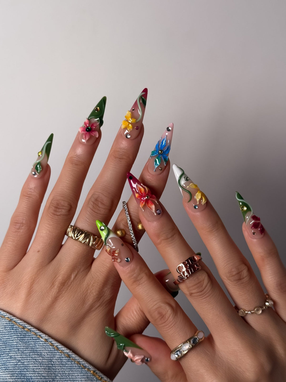Secret Garden 3D Floral Press On Nails Long Stiletto