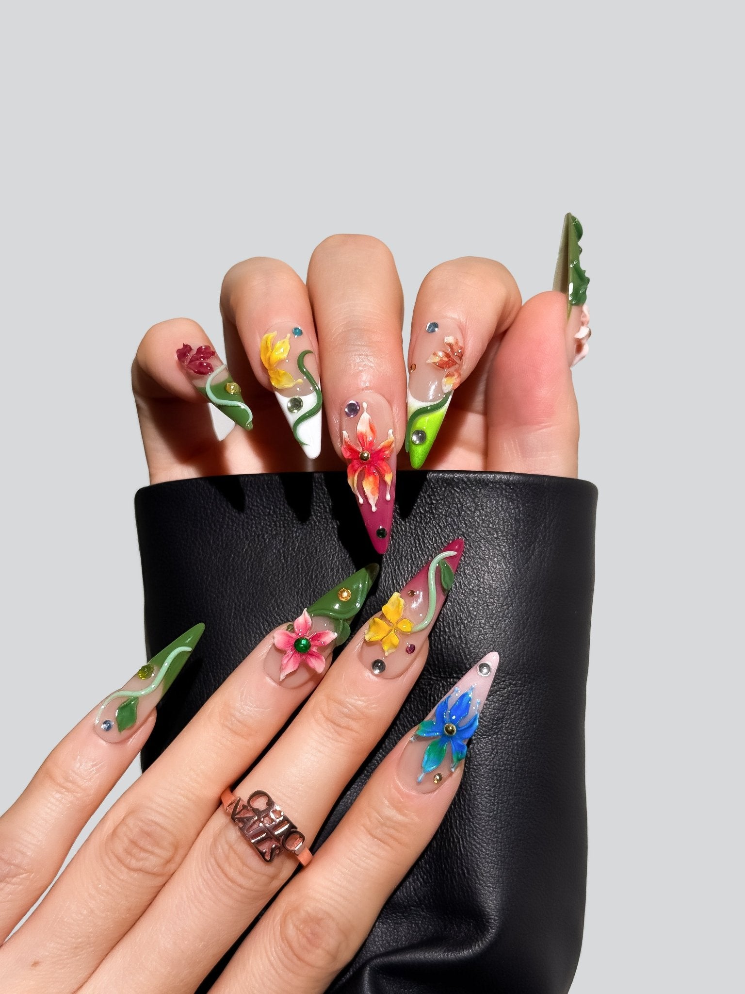 Secret Garden 3D Floral Press On Nails Long Stiletto